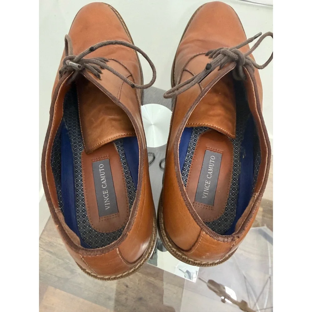 Vince Camuto Lawsen Mens Cognac Brown Leather Oxford Dress Shoes VY-LAWSEN 12M